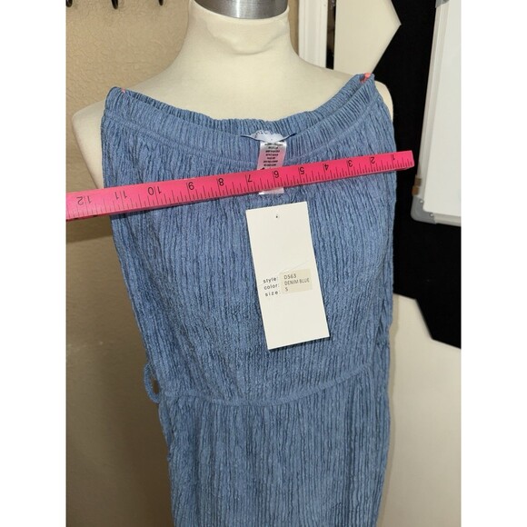 JUMPSUIT ROMPER one piece blue size small crinkle material wide leg flowy - Picture 7 of 15